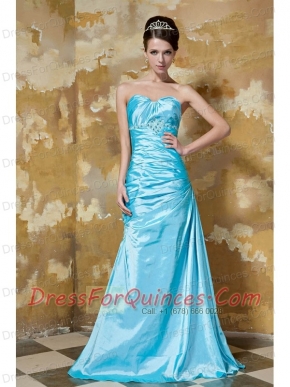 Prom Dress Aqua Blue Column Sweetheart Floor-length Taffeta Beading