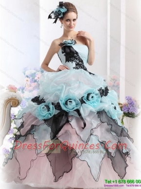 Best Ruffles Multi Color 2015 Quinceanera Dresses with Hand Made Flowers