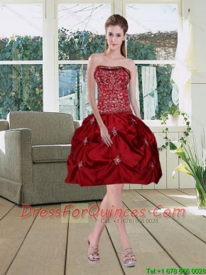Wine Red Pretty Strapless 2015 Prom Dresses with Embroidery