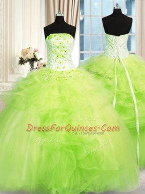 Enchanting Floor Length Quinceanera Gowns Strapless Sleeveless Lace Up