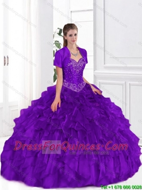 2016 Popular Beaded and Ruffles Purple Quinceanera Dresses