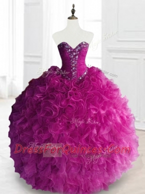Beautiful Beading and Ruffles Quinceanera Dresses in Fuchsia