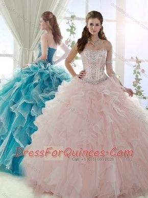 Discount Visible Boning Beaded Detachable Quinceanera Dresses in Baby Pink