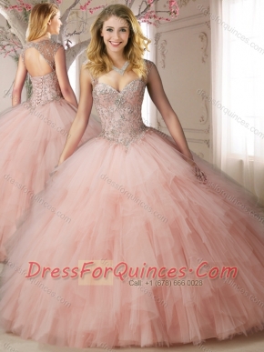 Classical  Puffy Skirt Baby Pink Quinceanera Dress with Appliques and Ruffles