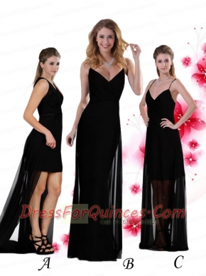 2015 New Style Spaghetti Straps Column Dama Dress in Black