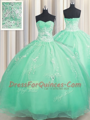 Lovely Turquoise Ball Gowns Sweetheart Sleeveless Organza Floor Length Zipper Beading and Appliques 15 Quinceanera Dress