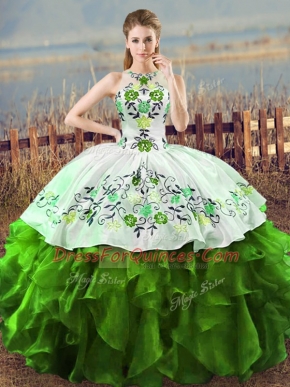 Sleeveless Lace Up Floor Length Embroidery and Ruffles Quinceanera Gown