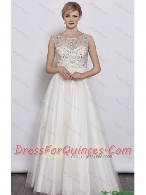 Beautiful A Line Scoop White Prom Dresses with Beading