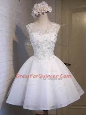 White Ball Gowns Scoop Sleeveless Organza Mini Length Lace Up Lace Vestidos de Damas