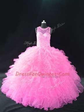 Baby Pink Lace Up Sweet 16 Quinceanera Dress Beading and Ruffles Sleeveless