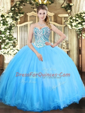 Aqua Blue Sweetheart Neckline Beading Quinceanera Dresses Sleeveless Lace Up