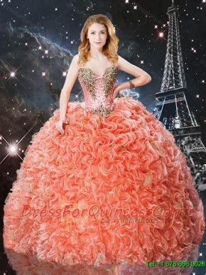2016 Edgy Sweetheart Brush Train Quinceanera Dresses with Beading