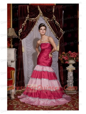 Prom / Evening Dress Hot Pink Mermaid Strapless Brush Train Taffeta Sequins