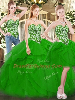 Extravagant Tulle Sleeveless Floor Length Quinceanera Gown and Beading and Ruffles