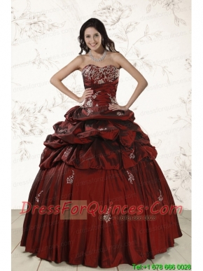 Appliques 2015 Wine Red Quinceanera Dresses with Lace Up