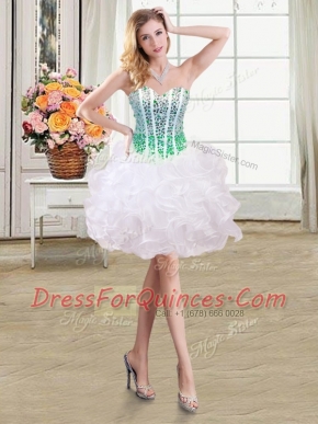 Stunning Sweetheart Sleeveless Organza Prom Gown Beading and Ruffles Lace Up