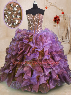 Exquisite Organza Sweetheart Sleeveless Lace Up Beading and Ruffles Sweet 16 Dresses in Multi-color