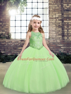 Yellow Green Lace Up Scoop Beading Little Girls Pageant Dress Wholesale Tulle Sleeveless