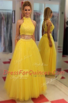 Clearance Yellow Column/Sheath Sequins Dress for Prom Zipper Chiffon Sleeveless Floor Length