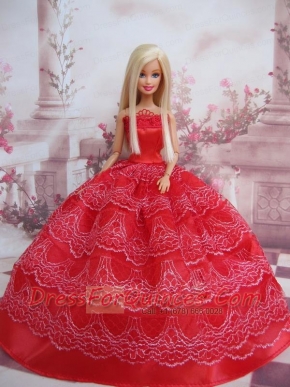 Exclusive Ball Gown Red Taffeta Barbie Doll Dress