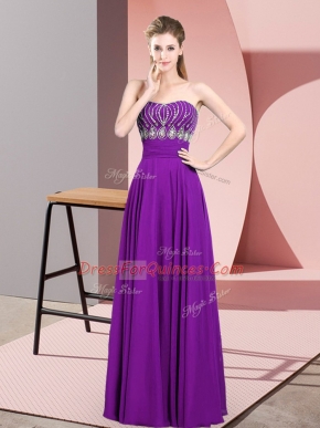 Popular Strapless Sleeveless Chiffon Homecoming Dress Beading Zipper