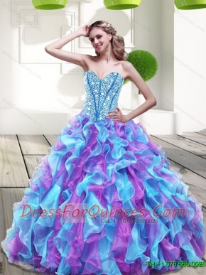 2015 Beautiful Sweetheart Multi Color Quinceanera Dresses with Beading and Ruffles