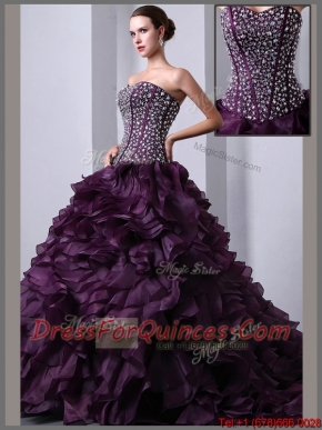 Discount A Line Brush Train Beading and Ruffles Quinceanea Dresses