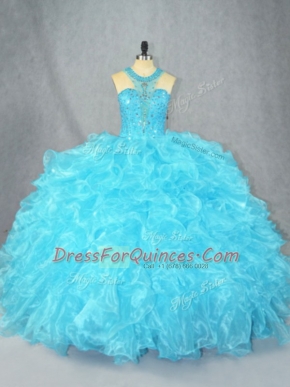 Modern Baby Blue Scoop Neckline Beading and Ruffles 15th Birthday Dress Sleeveless Zipper