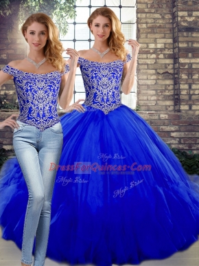 Floor Length Two Pieces Sleeveless Royal Blue Quinceanera Dress Lace Up