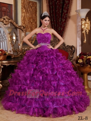 Fuchsia Ball Gown Sweetheart Floor-length Organza Beading Beautiful Quinceanera Dress