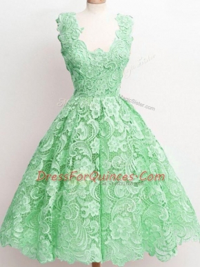 Green Straps Neckline Lace Quinceanera Court of Honor Dress Sleeveless Zipper