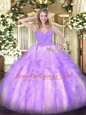 Lavender Zipper Sweet 16 Dress Ruffles Sleeveless Floor Length