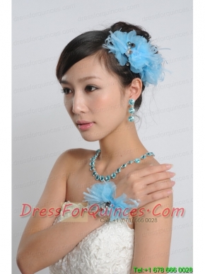 Auqa Blue Rhinestones Alloy Jewelry Sets Including Earing and Necklace