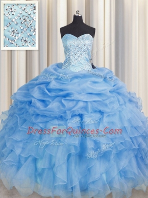 Floor Length Ball Gowns Sleeveless Baby Blue 15th Birthday Dress Lace Up