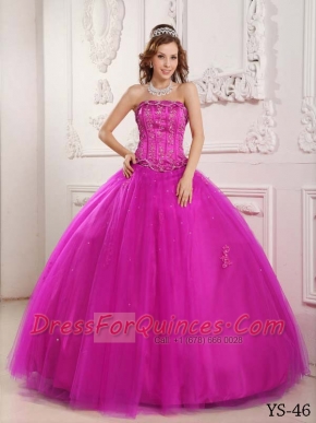 Elegant Ball Gown Strapless 15th Birthday Dresses Tulle Beading Fuchsia