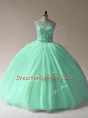 Extravagant Apple Green Sleeveless Beading Floor Length Quinceanera Dress