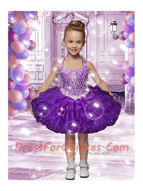 Elegant Ball Gown Halter Knee-length Purple Little Girl Dress