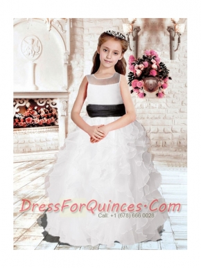 Popular Ball Gown Floor-length 2014 Flower Girl Dress with Sashes and Ruffles