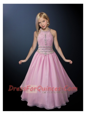 Wonderful A-line Halter Floor-length Little Girl Pageant Dress in Pink