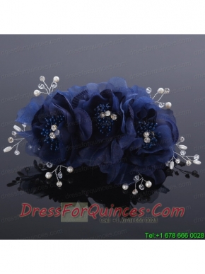 Beautiful Rhinestone Pearl Chiffon White Hair Flowers