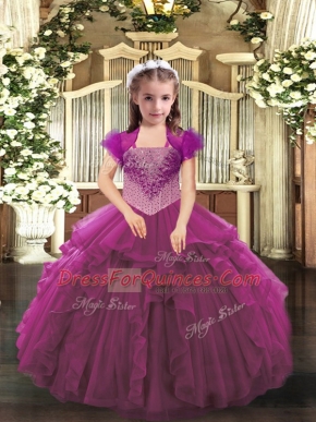 Fuchsia Sleeveless Organza Lace Up Girls Pageant Dresses for Party and Sweet 16 and Quinceanera and Wedding Party