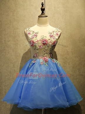 Scoop Sleeveless Organza Prom Gown Embroidery Lace Up