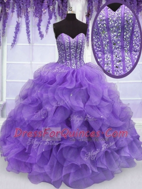 Wonderful Lavender Sleeveless Beading and Ruffles Floor Length Vestidos de Quinceanera