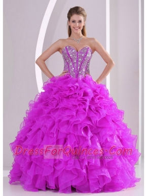 Ball Gown Sweetheart Ruffles and Beaded Decorate  Pretty Quinceanera Dresses