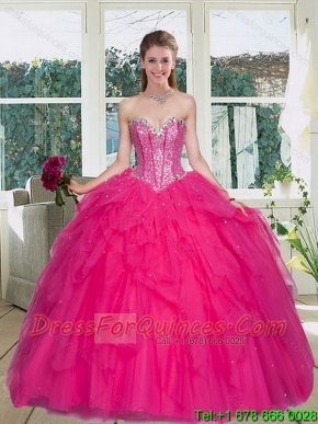 Elegant Hot Pink Sweetheart Quince Gowns with Ruffles and Beading
