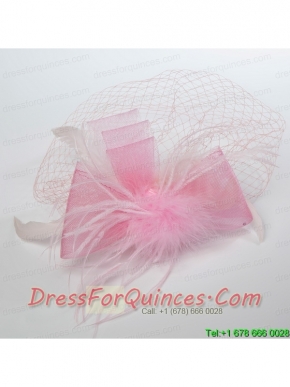Pretty Pink Feather Tulle Net Yarn Briadl Hat