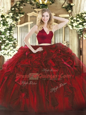 Floor Length Wine Red Sweet 16 Quinceanera Dress Halter Top Sleeveless Zipper