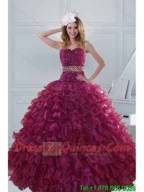 Beautiful Beading and Ruffles Quinceanera Dresses in Burgundy