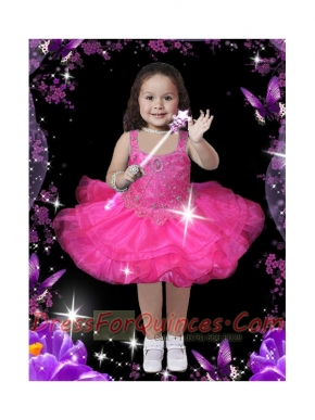 2014 Hot Pink Square Organza Knee-length Little Girl Dress