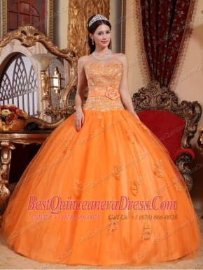 Orange Ball Gown Sweetheart Floor-length Tulle Appliques Quinceanera Dress